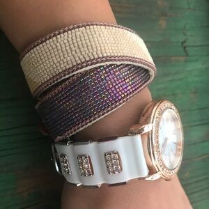 Pink & Beige Wrap Handmade Beads Bracelet